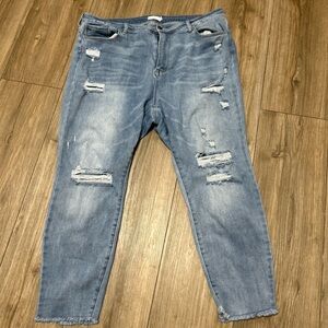 Ms Cello Womens Size 22 (42 in Waist) Blue Distressed Raw Hem Tapered Leg Jeans